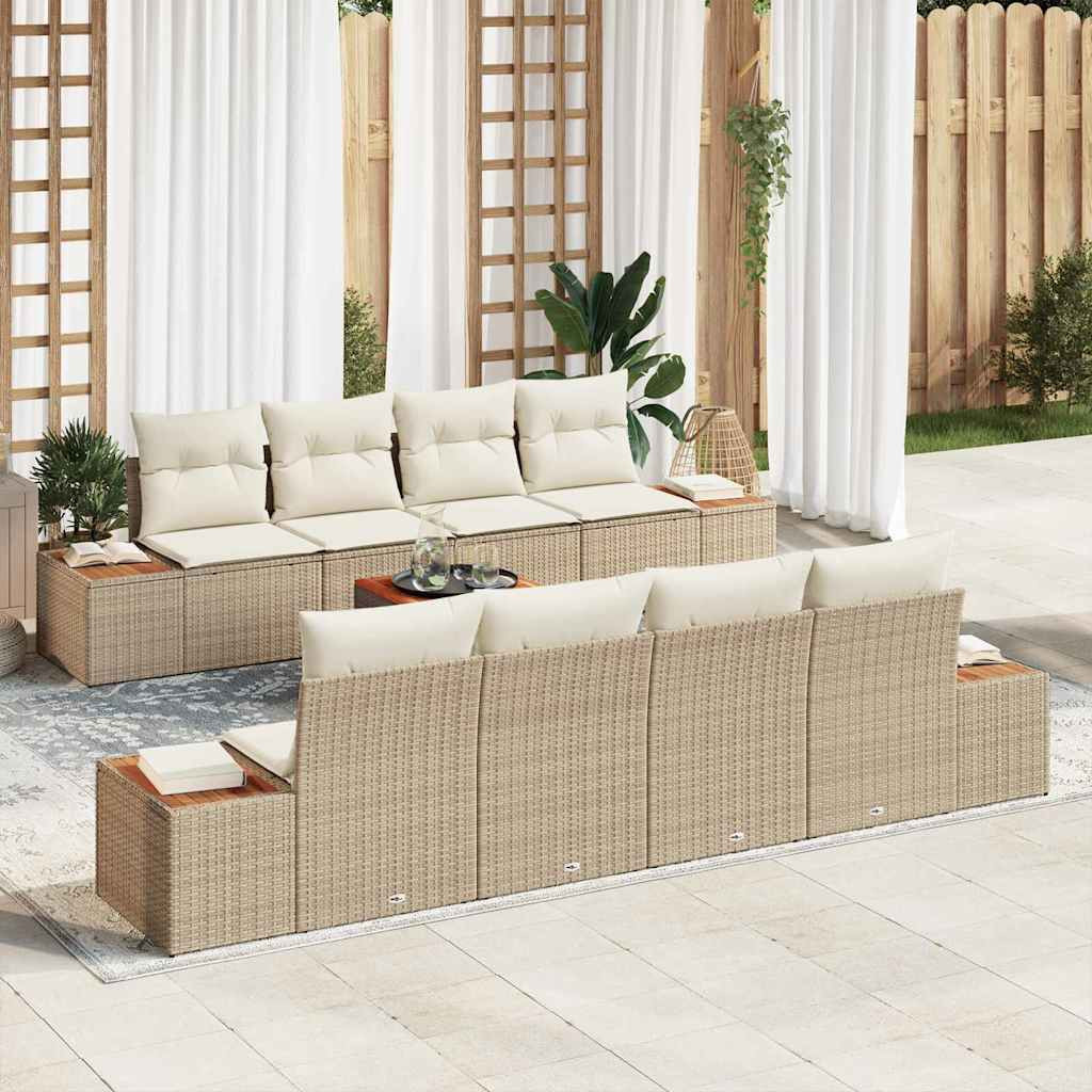 vidaXL Gartensofa-set mit Kissen 9 pcs Beige Poly Rattan