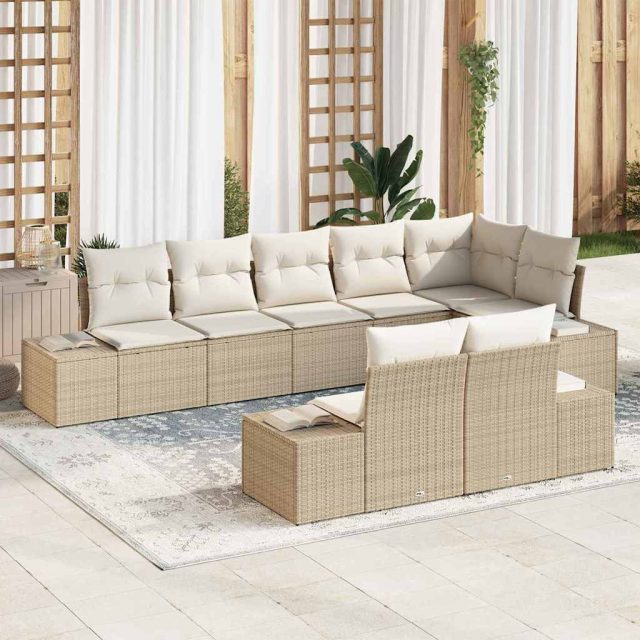 vidaXL Gartensofa-set mit Kissen 8 pcs Beige und Creme Poly-Rattan