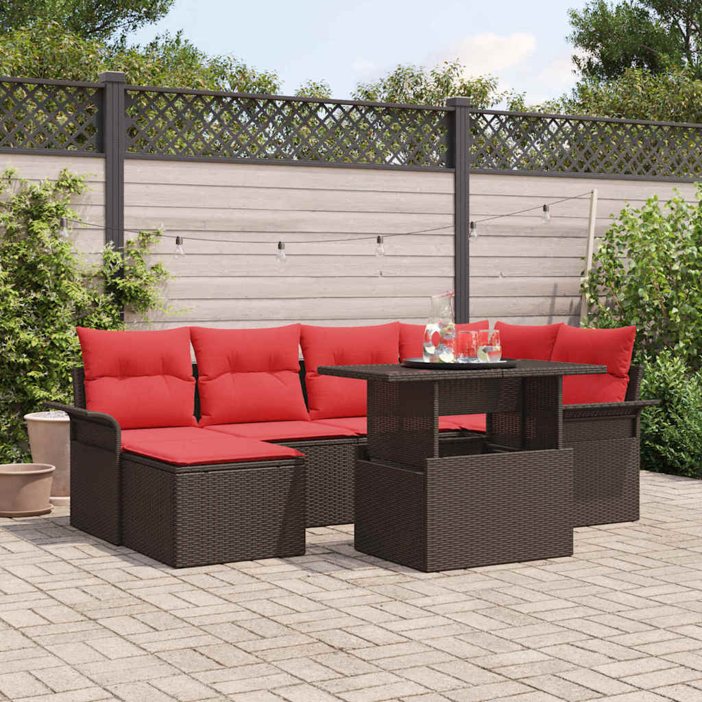 vidaXL Gartensofa-set mit Kissen 7 pcs Braun Poly-Rattan