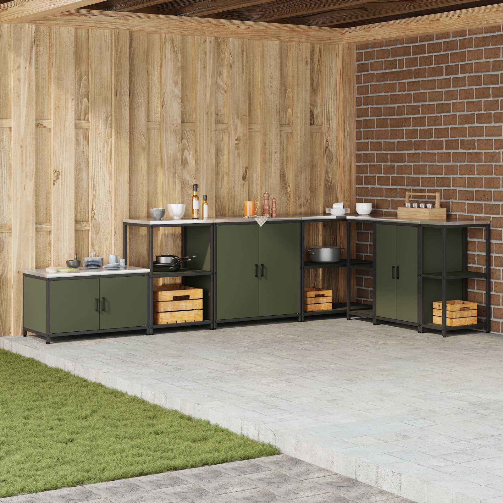 vidaXL Küchenregal HATTEM Olivgrün 60 x 50 x 92 cm Stahl