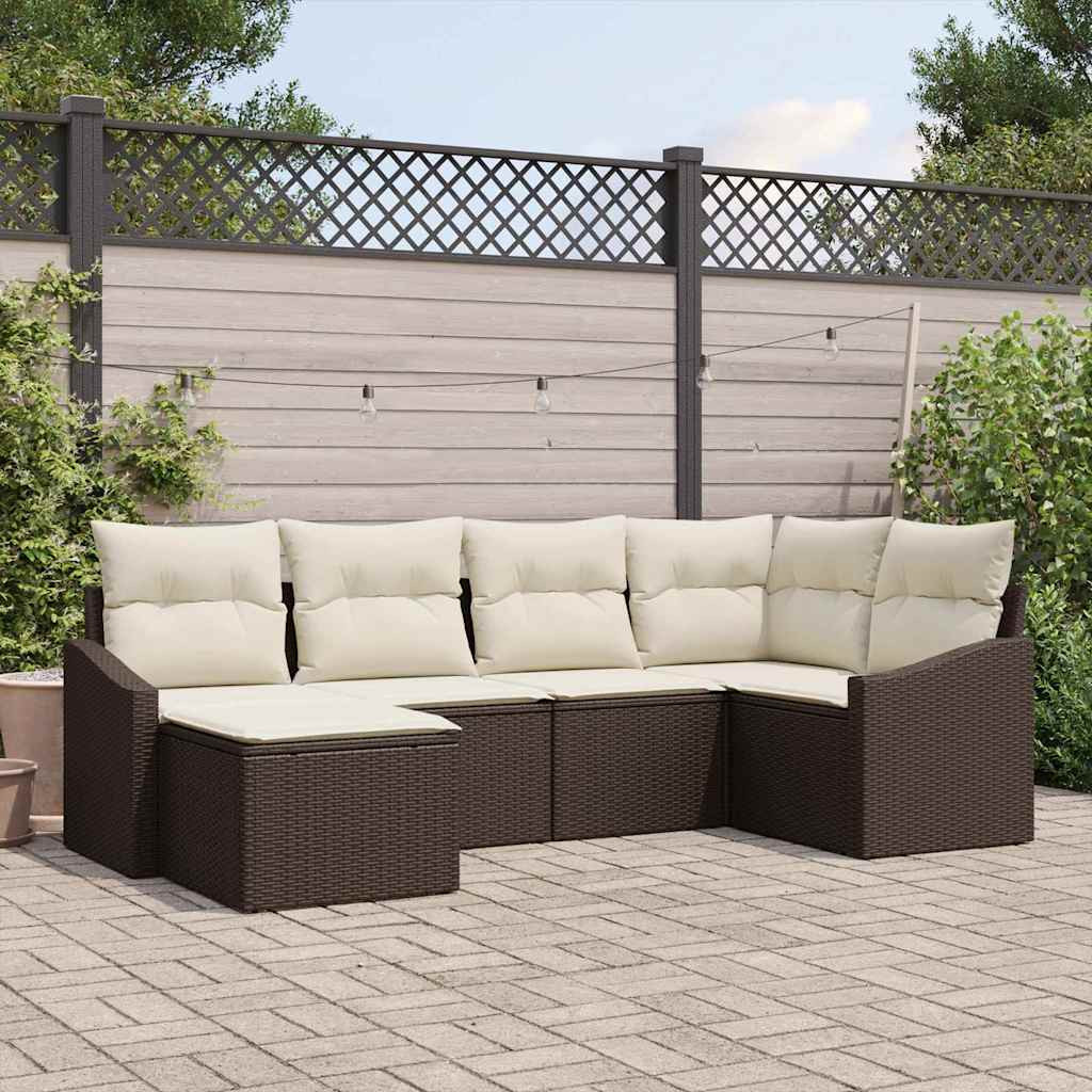vidaXL Sofa Set mit Kissen 6 pcs Braun Poly-Rattan