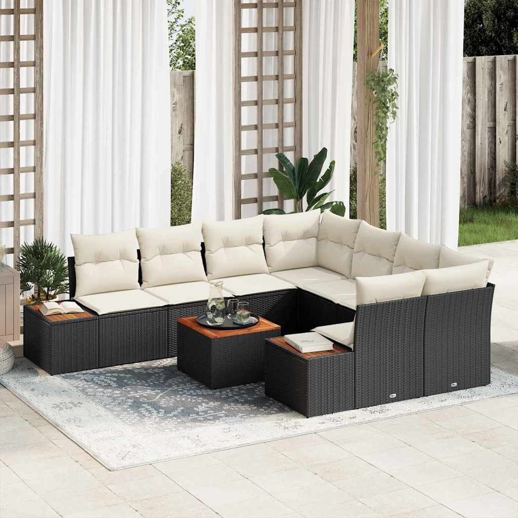vidaXL Gartensofa-set mit Kissen 9 pcs Schwarz Poly Rattan