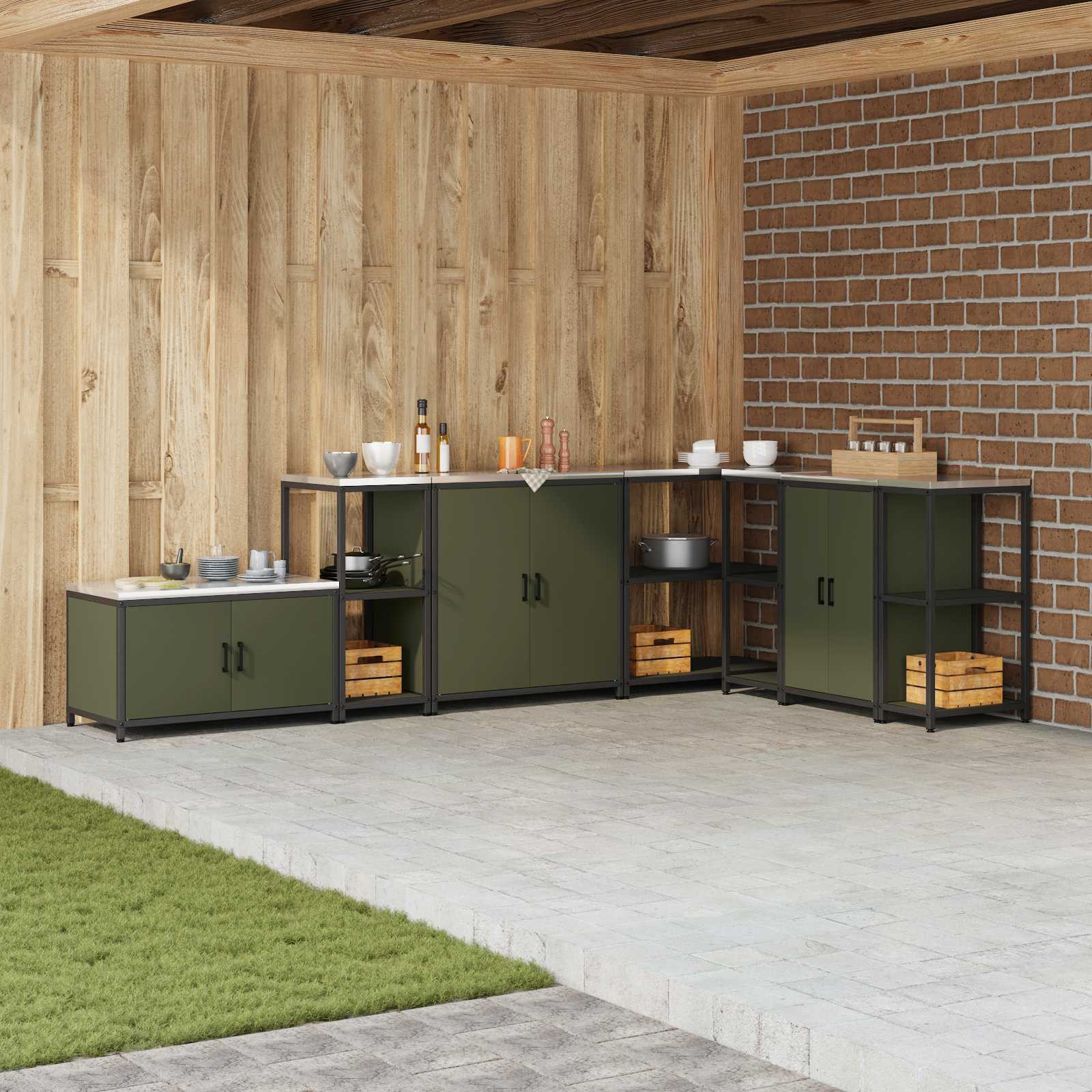 vidaXL Küchenregal HATTEM Olivgrün 40 x 50 x 92 cm Stahl