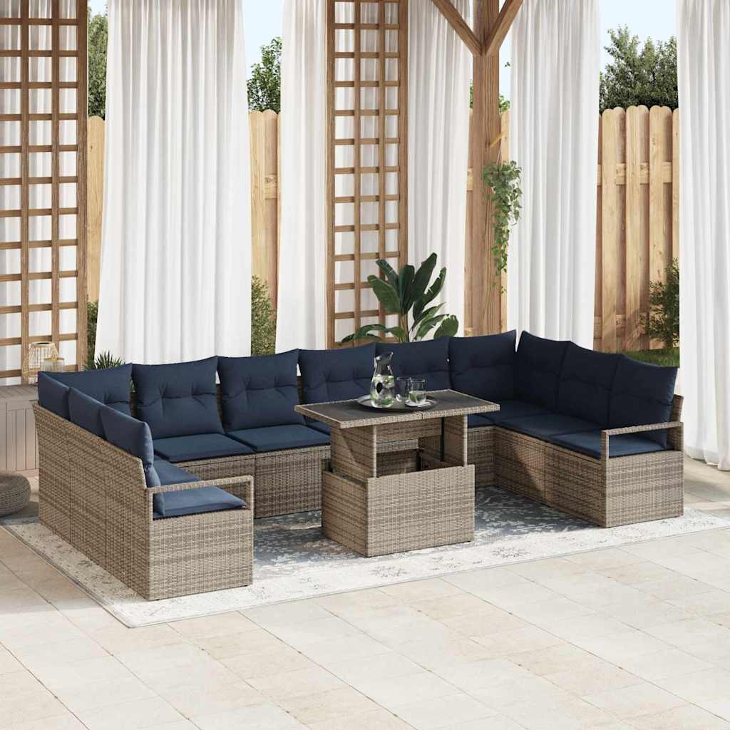 vidaXL Garten-Sofa-Set 11 pcs Grau und Marineblau Poly-Rattan