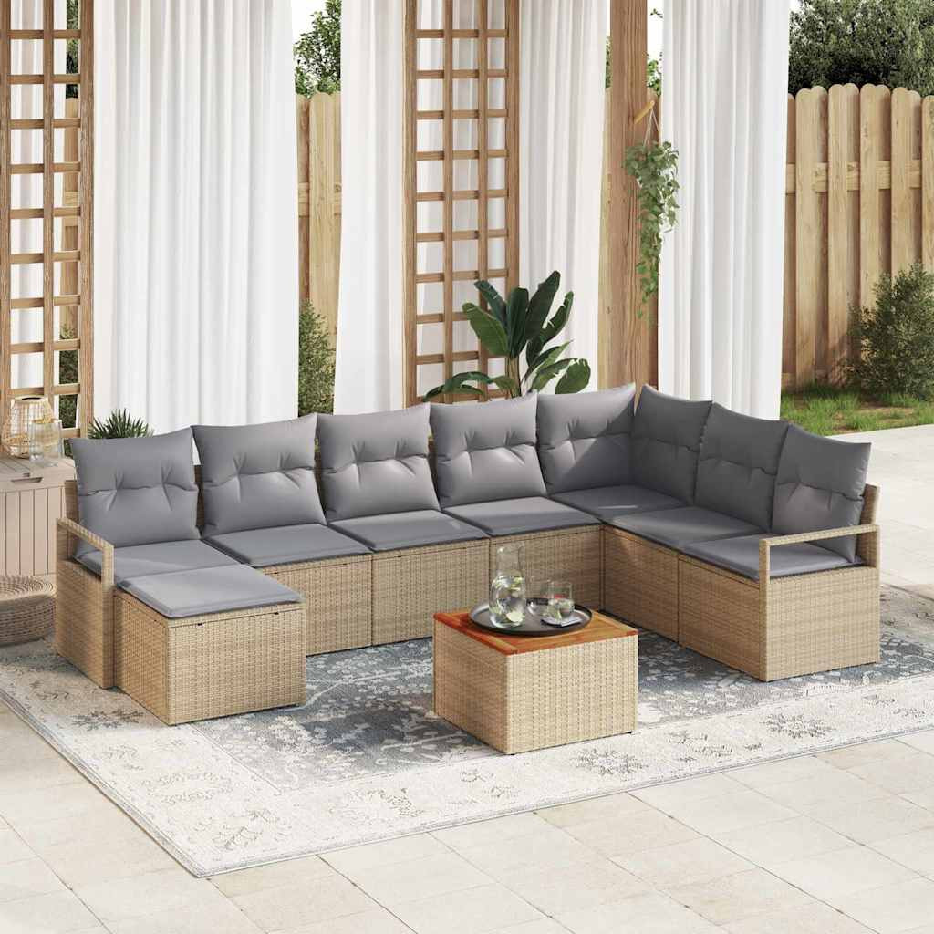 vidaXL Gartensofa-set mit Kissen 9 pcs Beige Poly-Rattan