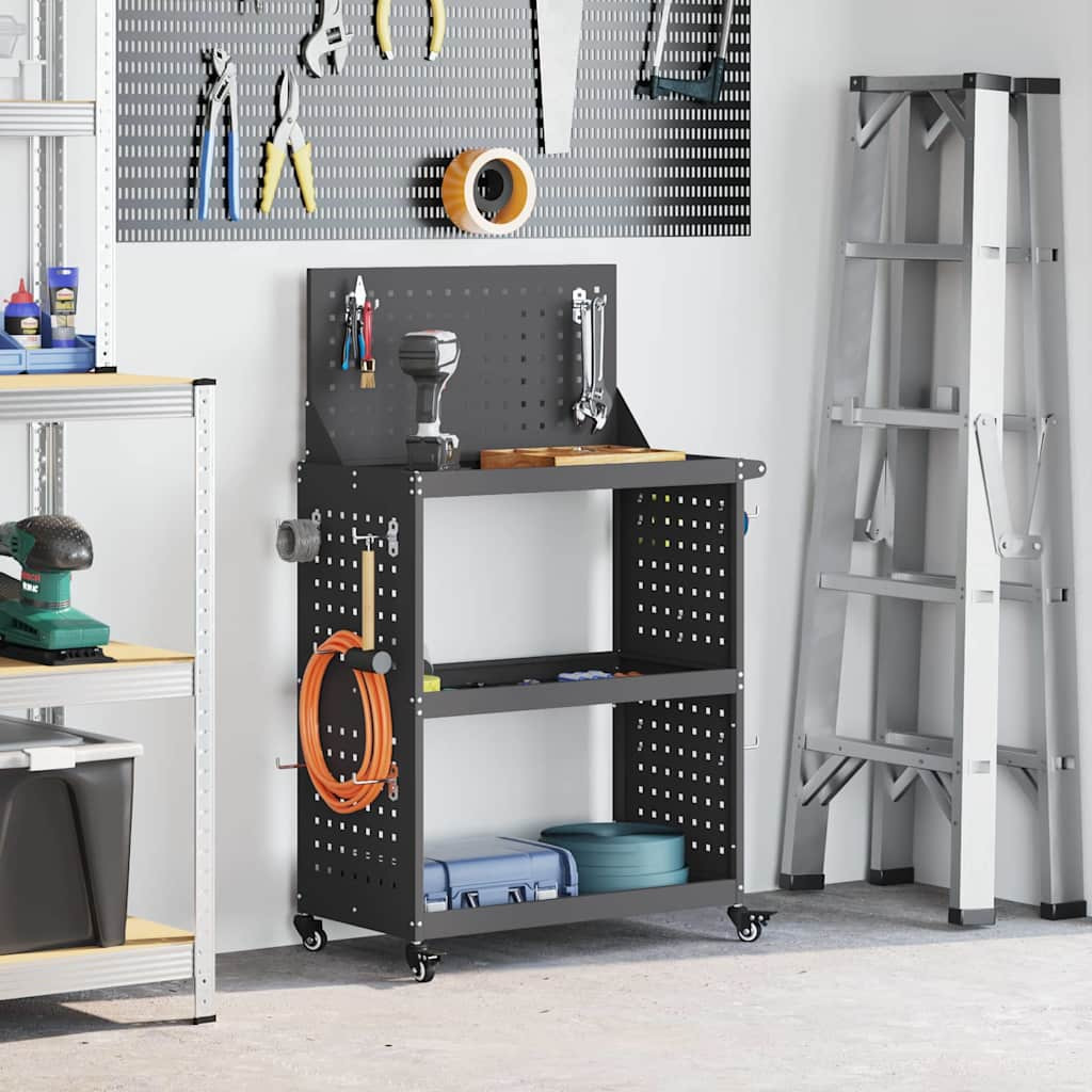 vidaXL Werkzeugwagen Schwarz 65 x 35 x 111 cm Kaltgewalzter Stahl
