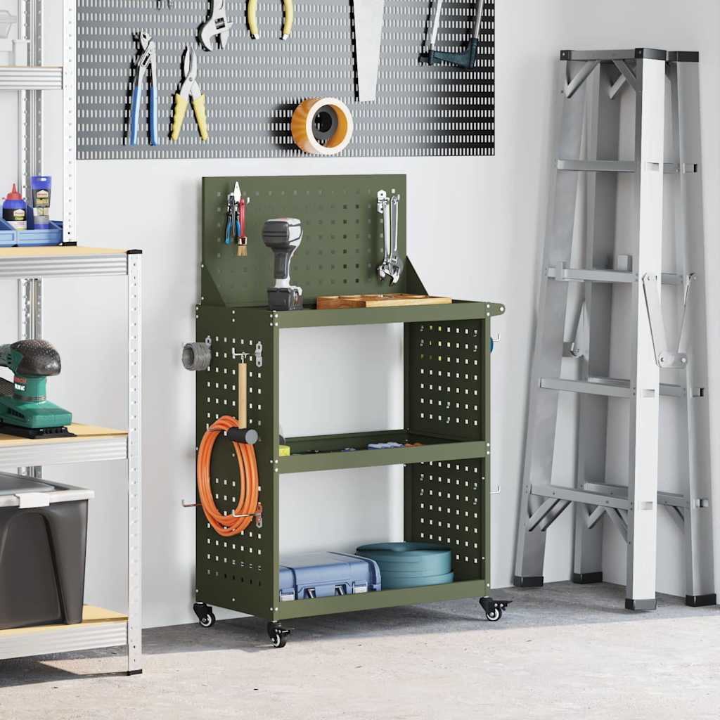vidaXL Werkzeugwagen Olive Grün 65 x 35 x 111 cm Kaltgewalzter Stahl