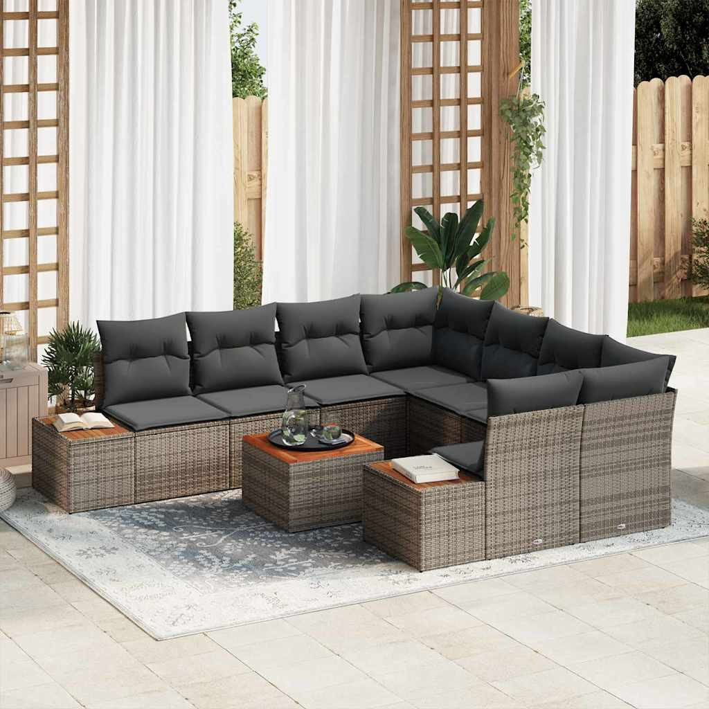 vidaXL Gartensofa-set mit Kissen 9 pcs Grau Poly Rattan