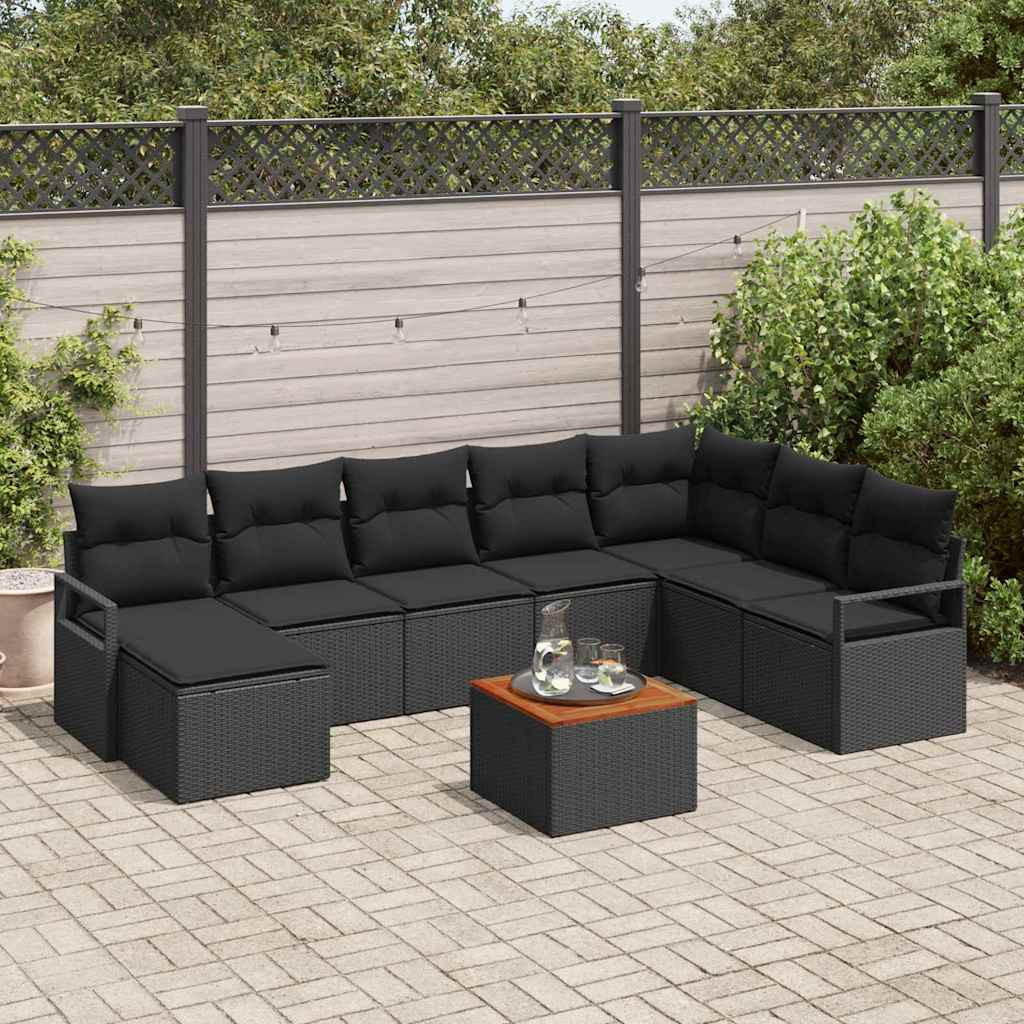 vidaXL Gartensofa-set mit Kissen 9 pcs Schwarz Poly-Rattan