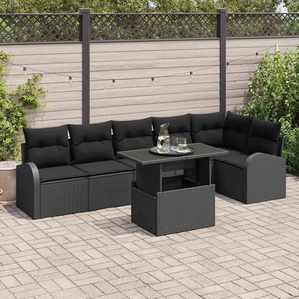 vidaXL Gartensofa-set mit Speicher 7 pcs Schwarz Poly-Rattan