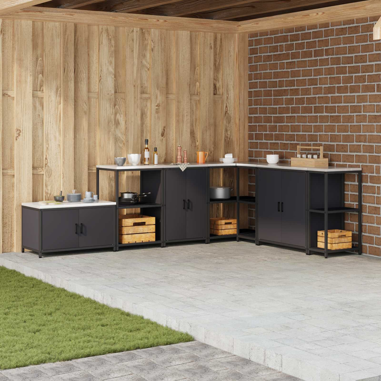 vidaXL Küchenaufbewahrungsschrank HATTEM Schwarz 60 x 50 x 92 cm Stahl