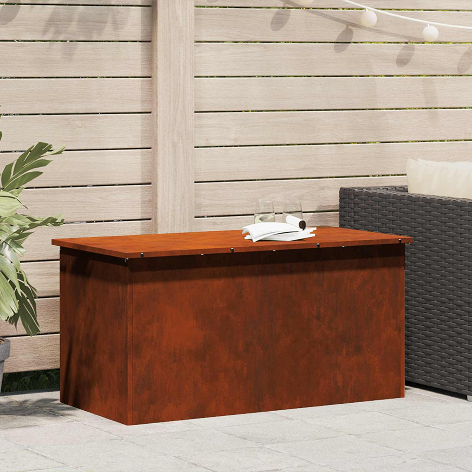vidaXL Gartenlagerkissenbox Stahl 100 x 50,5 x 50 cm 220 Rostig