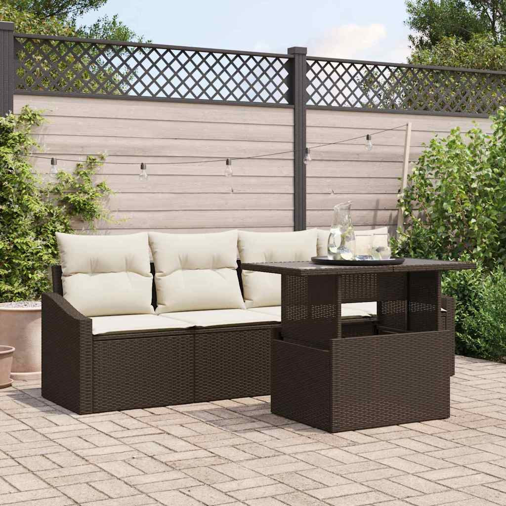 vidaXL Garten-Sofa-Set mit Kissen 5 pcs Braun und Creme Poly-Rattan