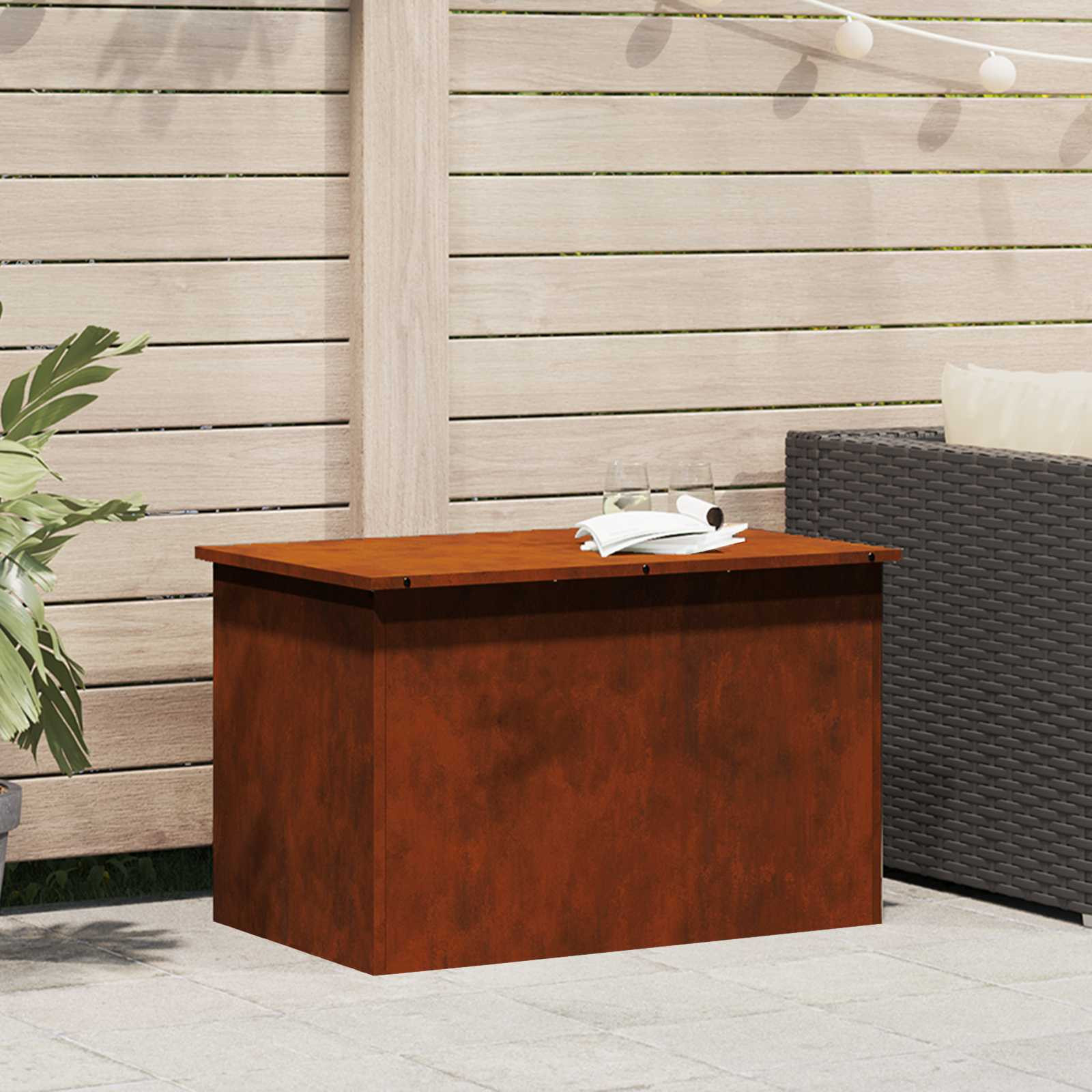 vidaXL Gartenlagerkissenbox Stahl 80 x 50,5 x 50 cm Rostig
