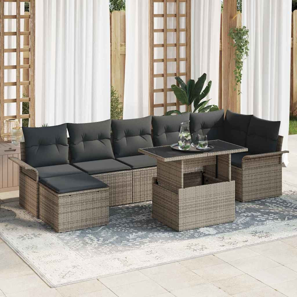 vidaXL Sofa Set mit Kissen 8 pcs Grau Poly-Rattan