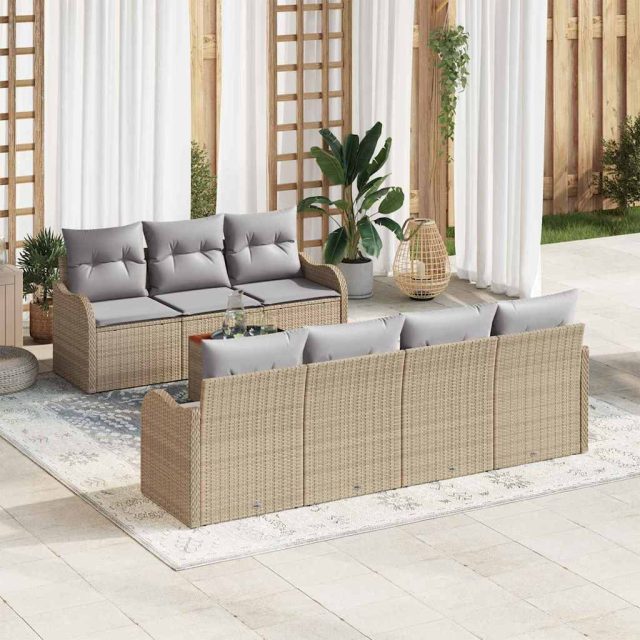 vidaXL Gartensofa-set mit Kissen 8 pcs Beige Poly-Rattan