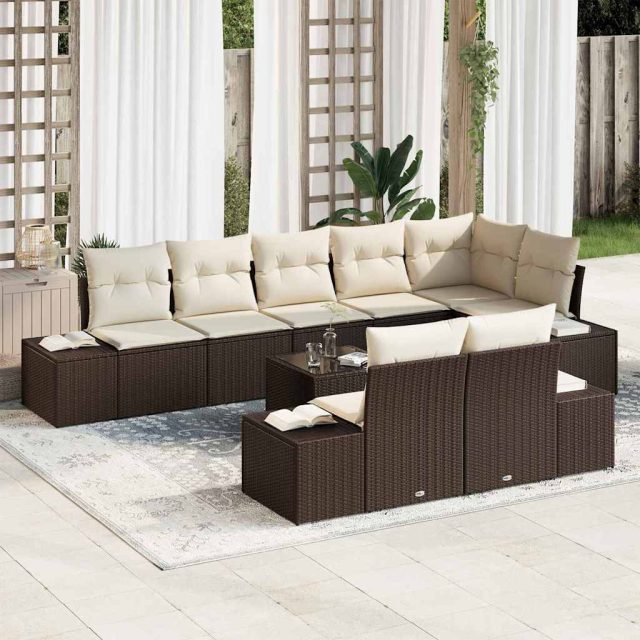 vidaXL Gartensofa-set mit Kissen 9 pcs Braun und Creme Poly-Rattan