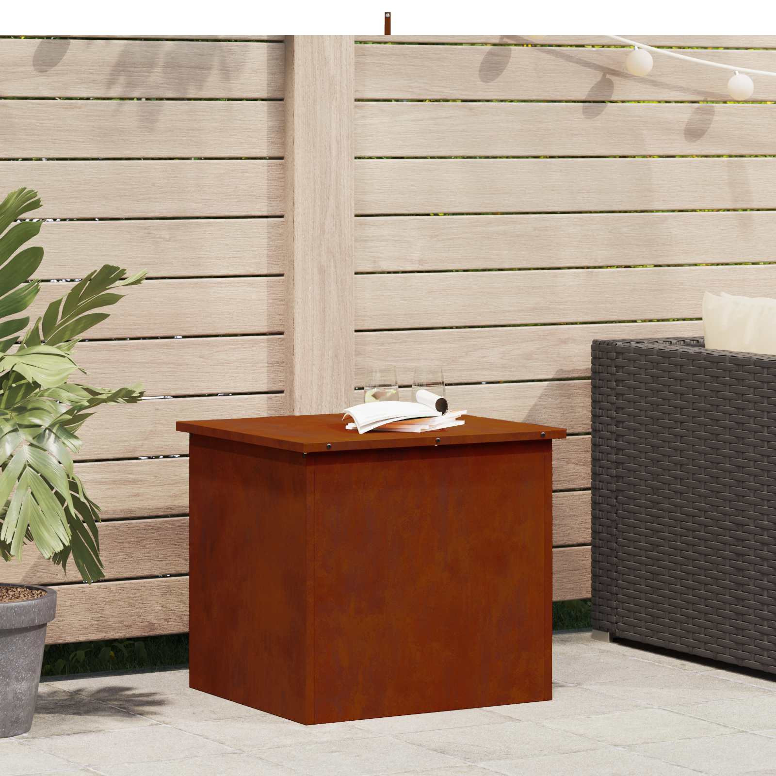 vidaXL Gartenlagerkissenbox Stahl 55 x 50,5 x 50 cm 220 Rostig