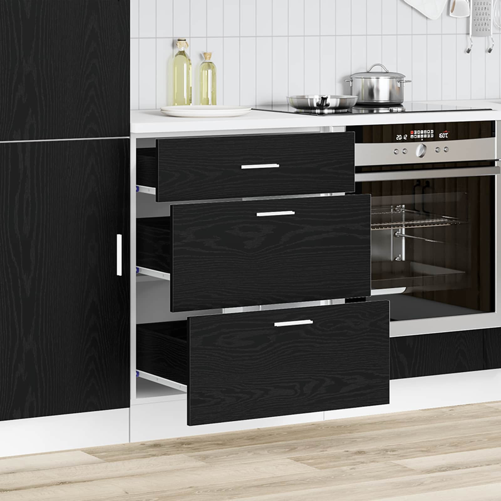 vidaXL Küchenunterschrank Schwarz Eichen-Optik 60 x 46 x 81,5 cm