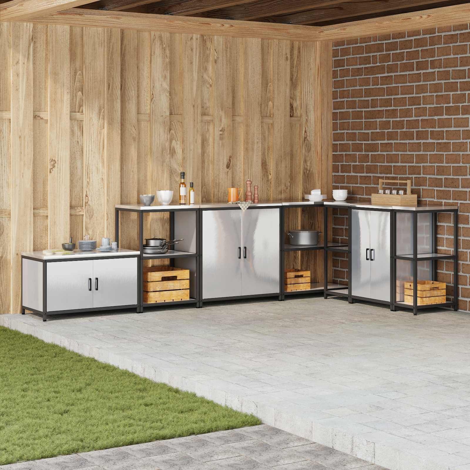 vidaXL Küchenaufbewahrungsschrank HATTEM Silber 90 x 50 x 53 cm Stahl