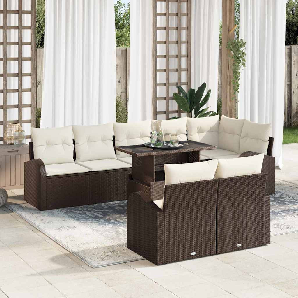 vidaXL Gartensofa-set mit Speicher 9 pcs Braun und Creme Poly-Rattan