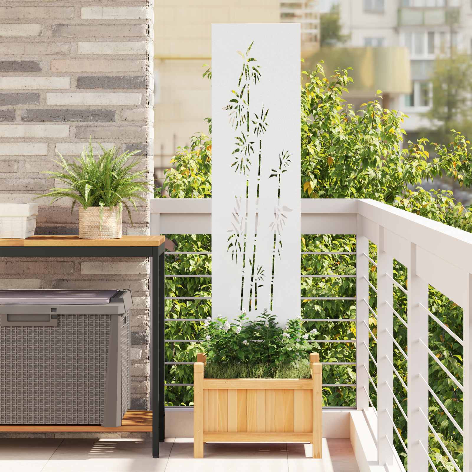 vidaXL Garten Sichtschutz-Leinwand Floral Weiß 32 x 140 cm