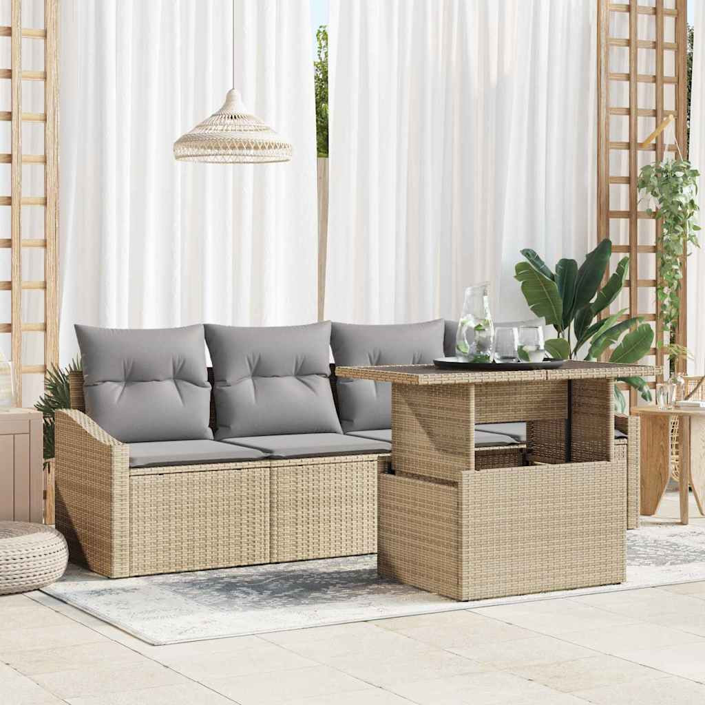 vidaXL Garten-Sofa-Set mit Kissen 5 pcs Beige und Hellgrau Poly-Rattan