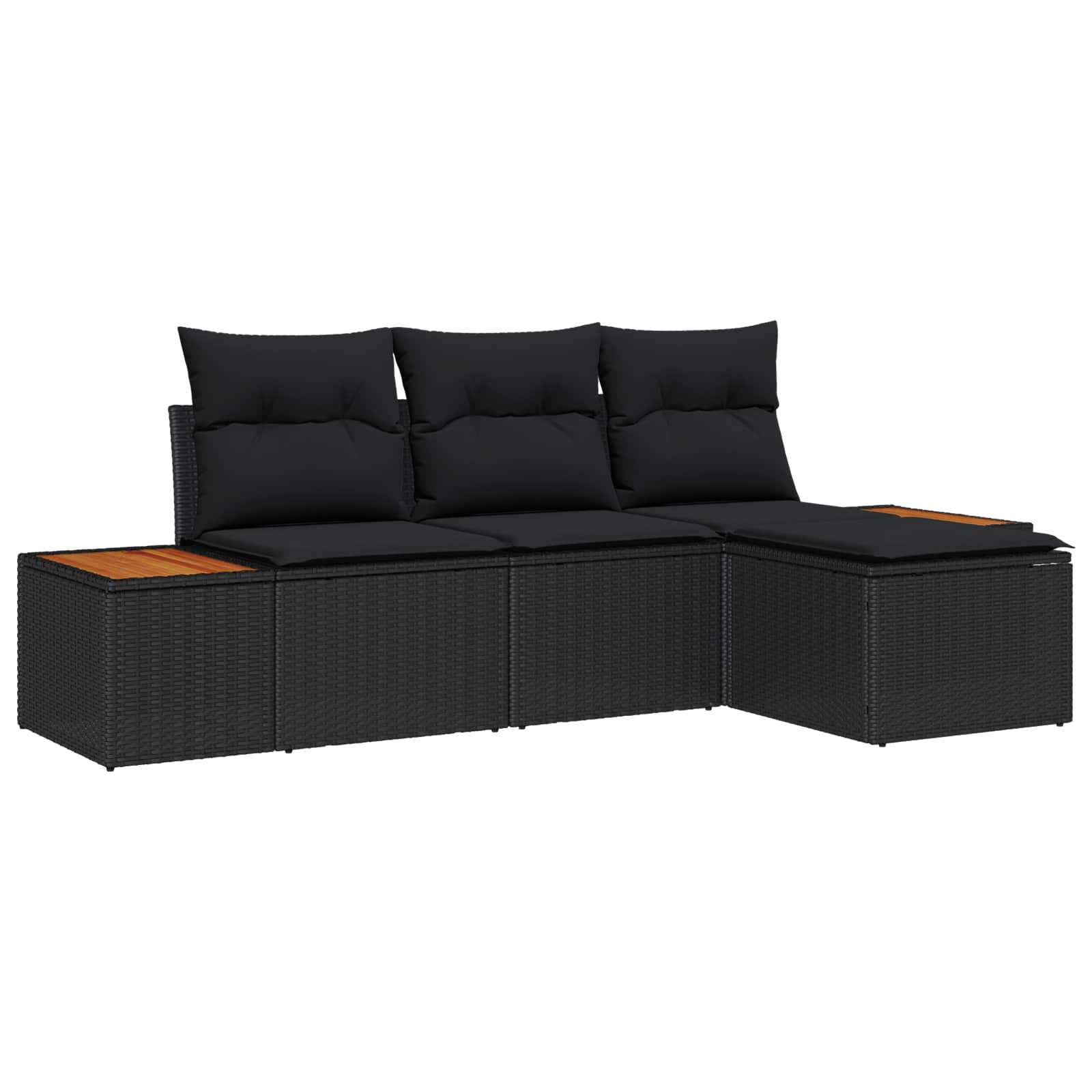 vidaXL Gartensofa-set mit Kissen mit Kissen 4 pcs Schwarz Poly-Rattan