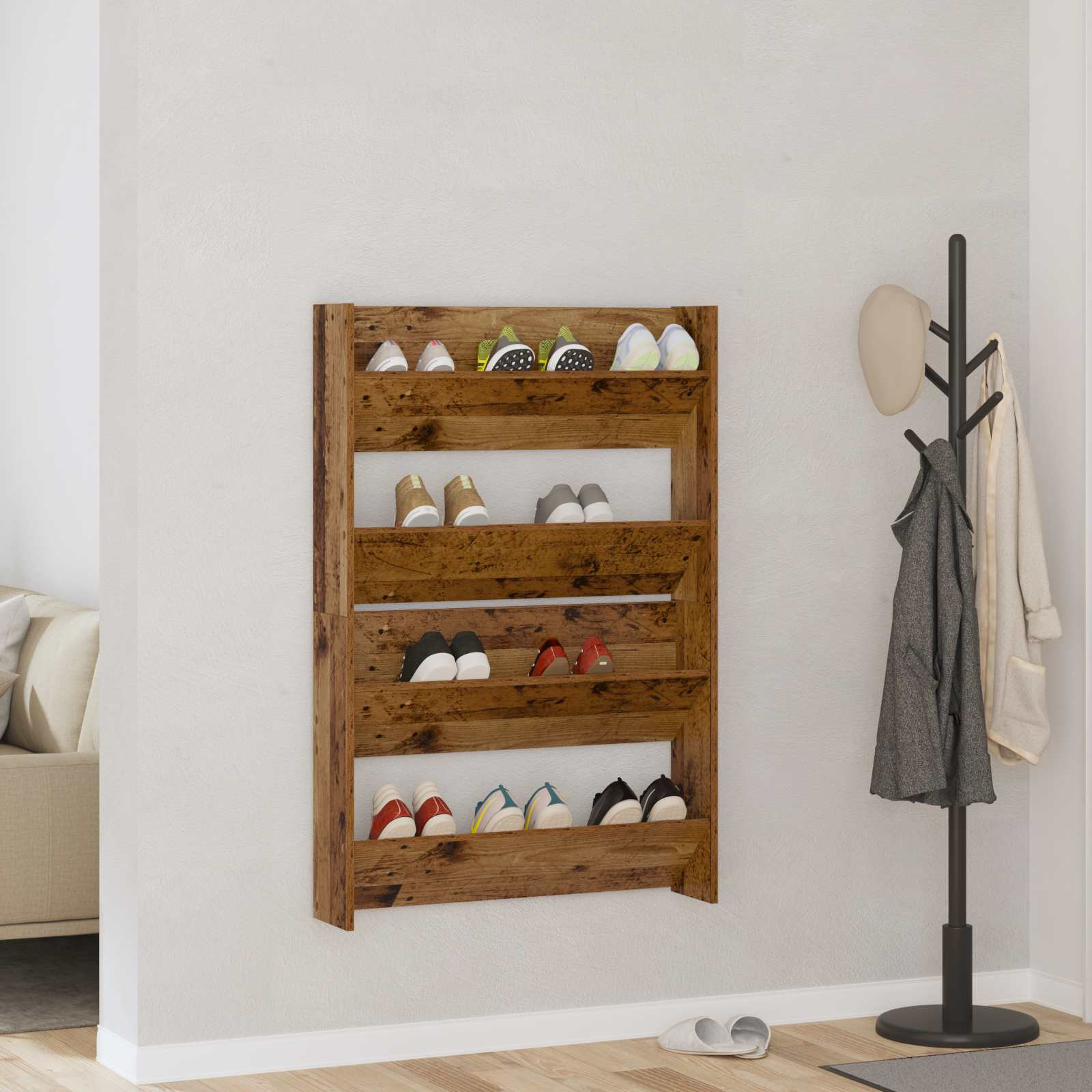 vidaXL Schuhschrank 2 pcs Altholz 80 x 18 x 60 cm Holzwerkstoff