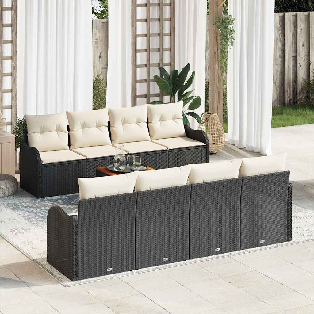 vidaXL Gartensofa-set mit Kissen 9 pcs Schwarz Poly-Rattan
