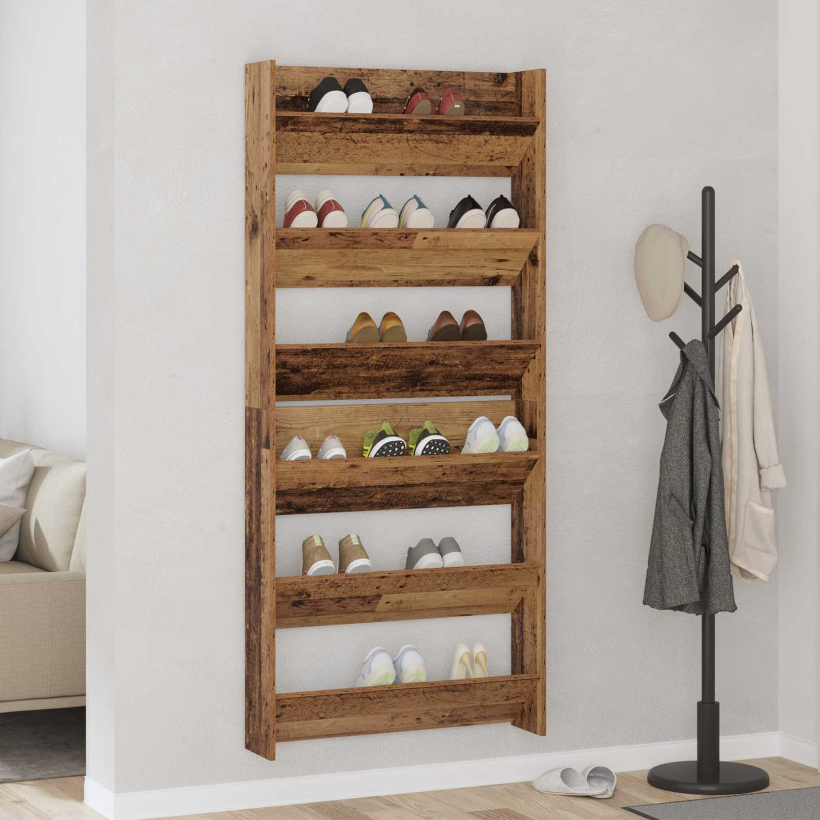 vidaXL Schuhschrank 2 pcs Altholz 84 x 18 x 90 cm Holzwerkstoff