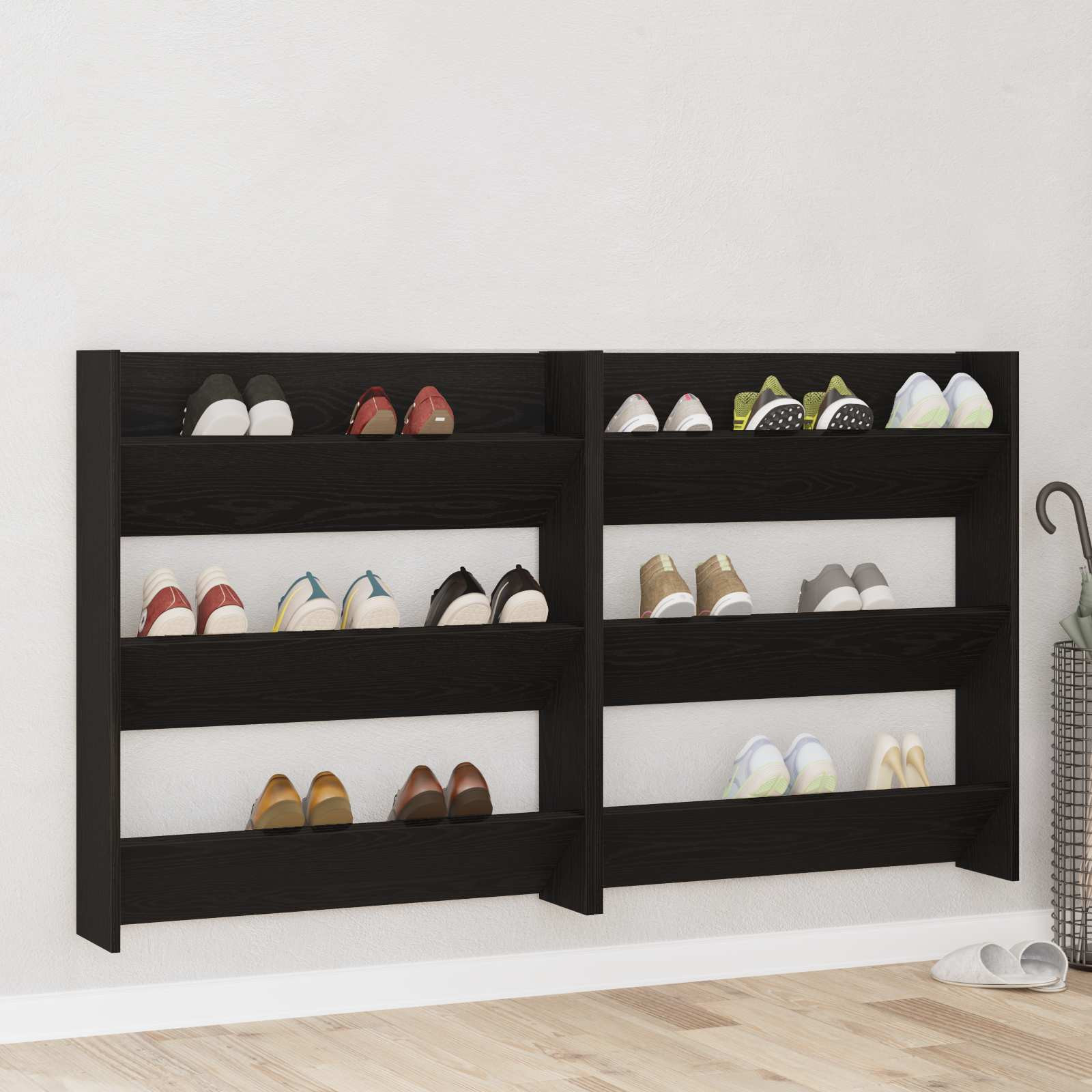 vidaXL Schuhschrank 2 pcs Schwarz Eichen-Optik 86 x 18 x 90 cm