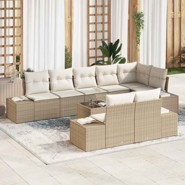 vidaXL Gartensofa-set mit Kissen 9 pcs Beige und Creme Poly-Rattan