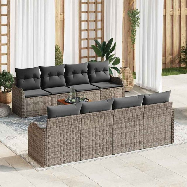 vidaXL Gartensofa-set mit Kissen 9 pcs Grau Poly-Rattan