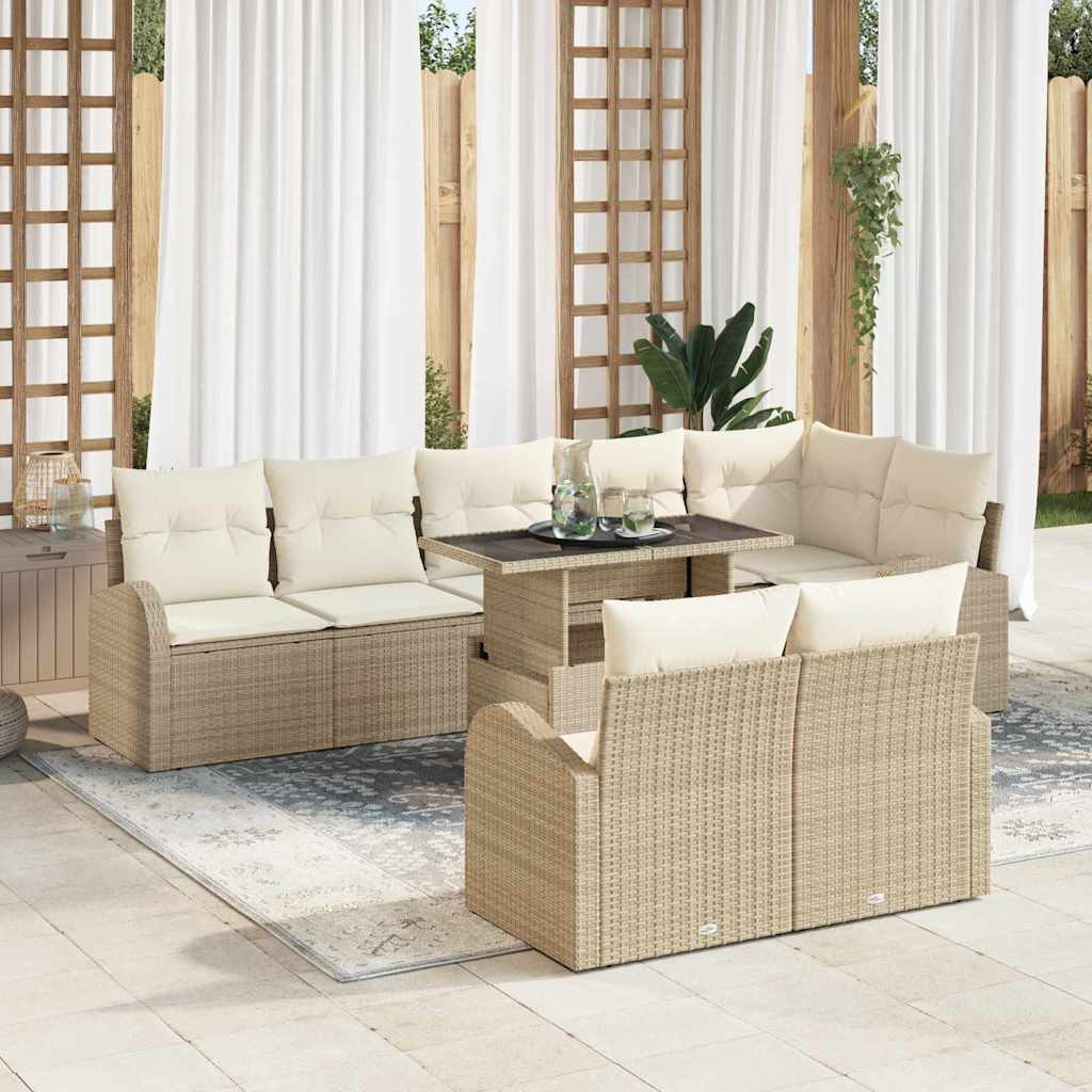 vidaXL Gartensofa-set mit Speicher 9 pcs Beige und Creme Poly-Rattan
