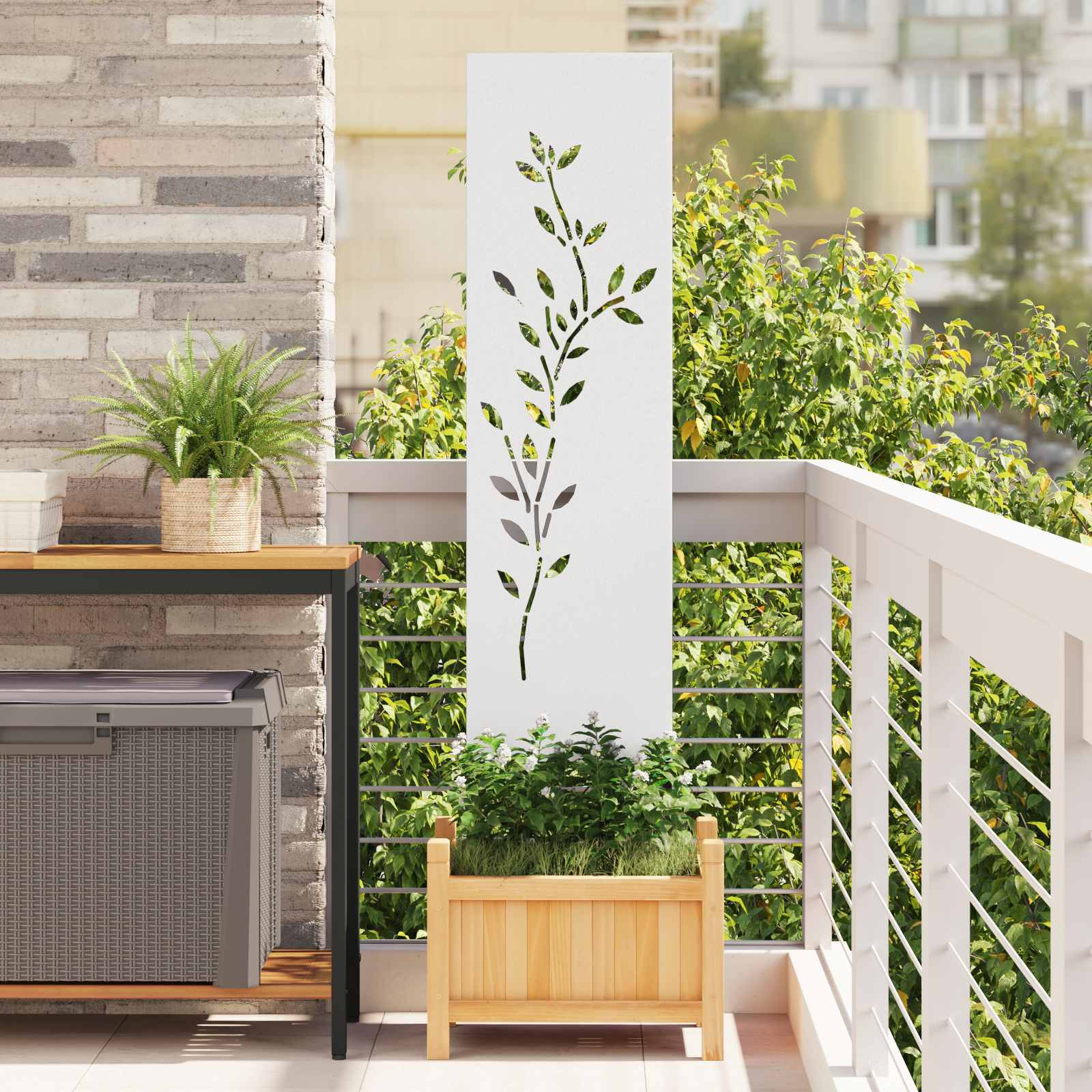 vidaXL Garten Sichtschutz-Leinwand Floral Weiß 32 x 140 cm