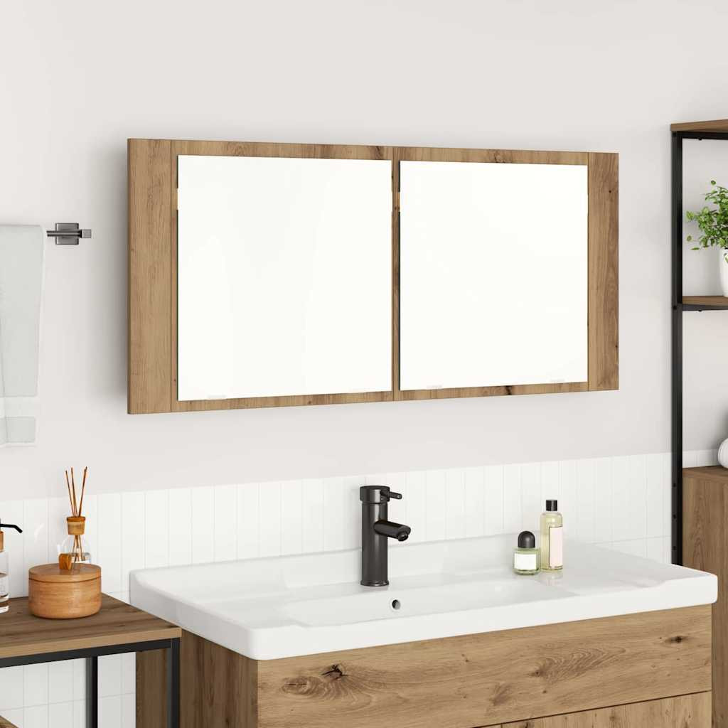 vidaXL LED Spiegel-Schrank Artisan-Eiche 100 x 12 x 45 cm