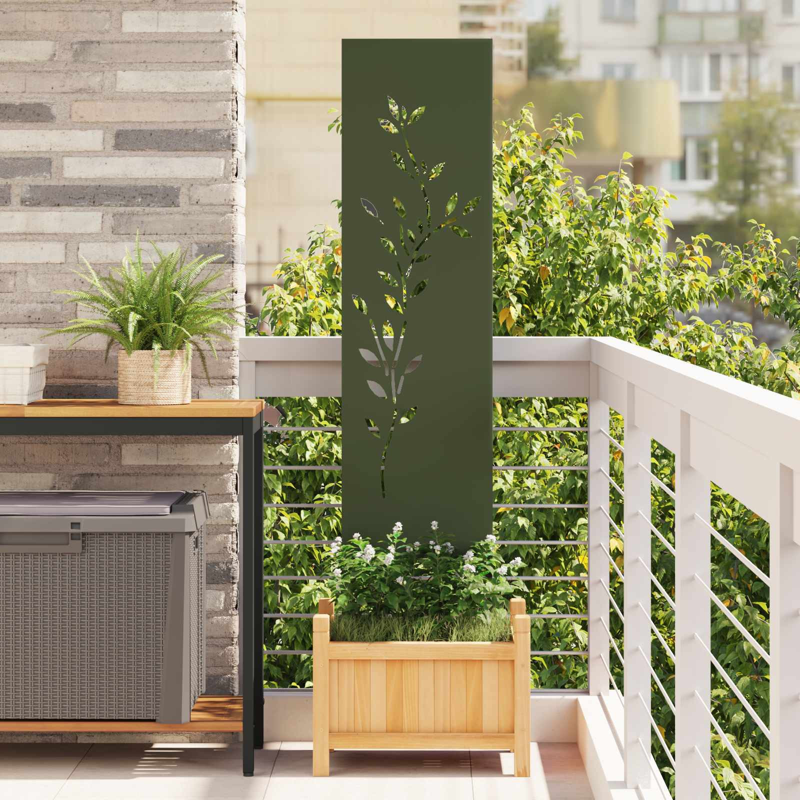vidaXL Garten Sichtschutz-Leinwand Floral Olivgrün 32 x 140 cm