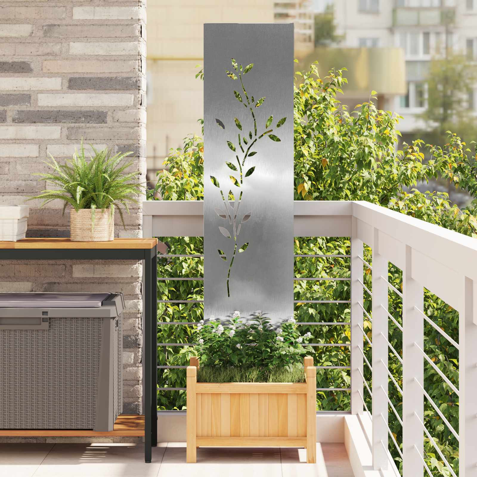 vidaXL Garten Sichtschutz-Leinwand Floral Silber 32 x 140 cm Edelstahl