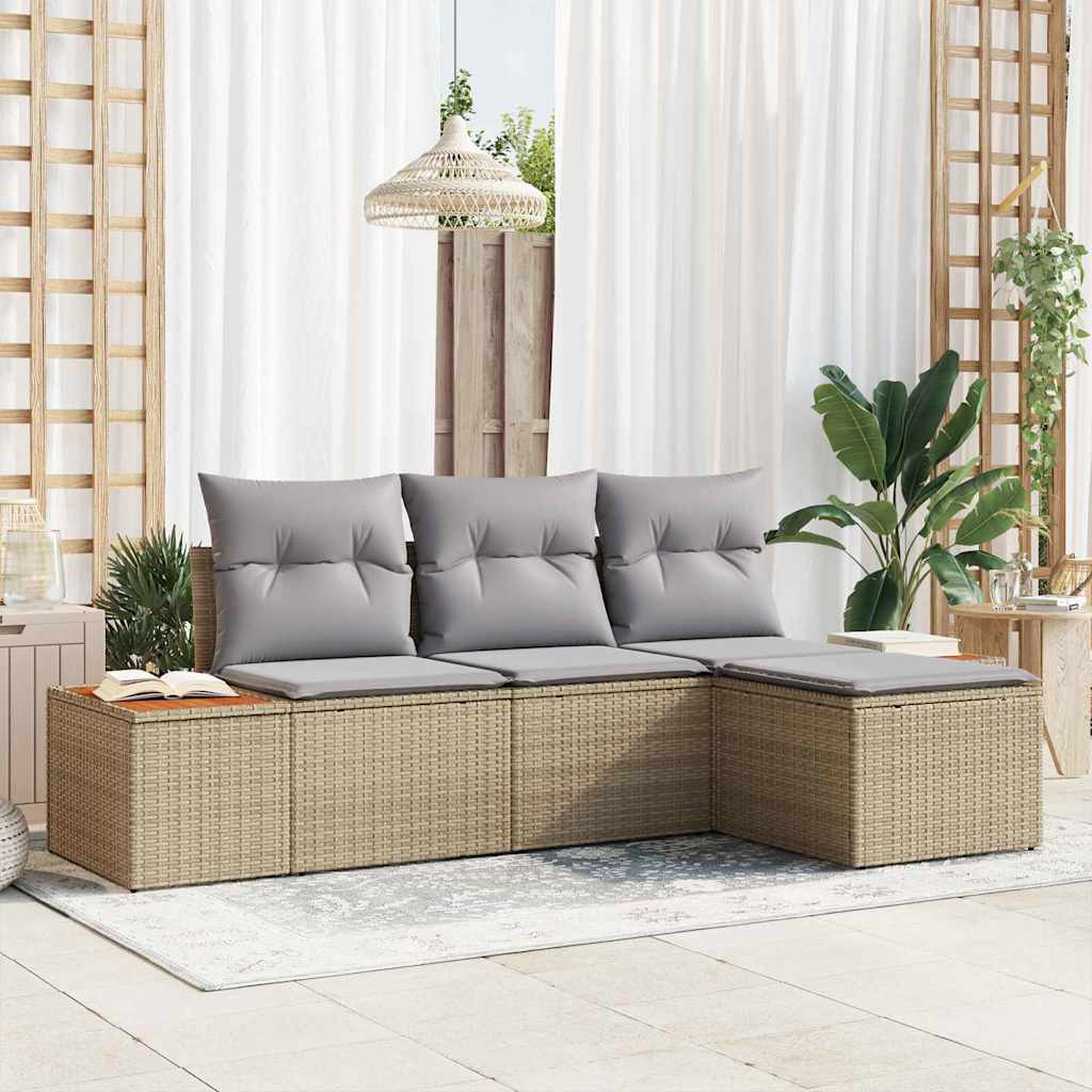 vidaXL Gartensofa-set mit Kissen mit Kissen 4 pcs Beige Poly-Rattan