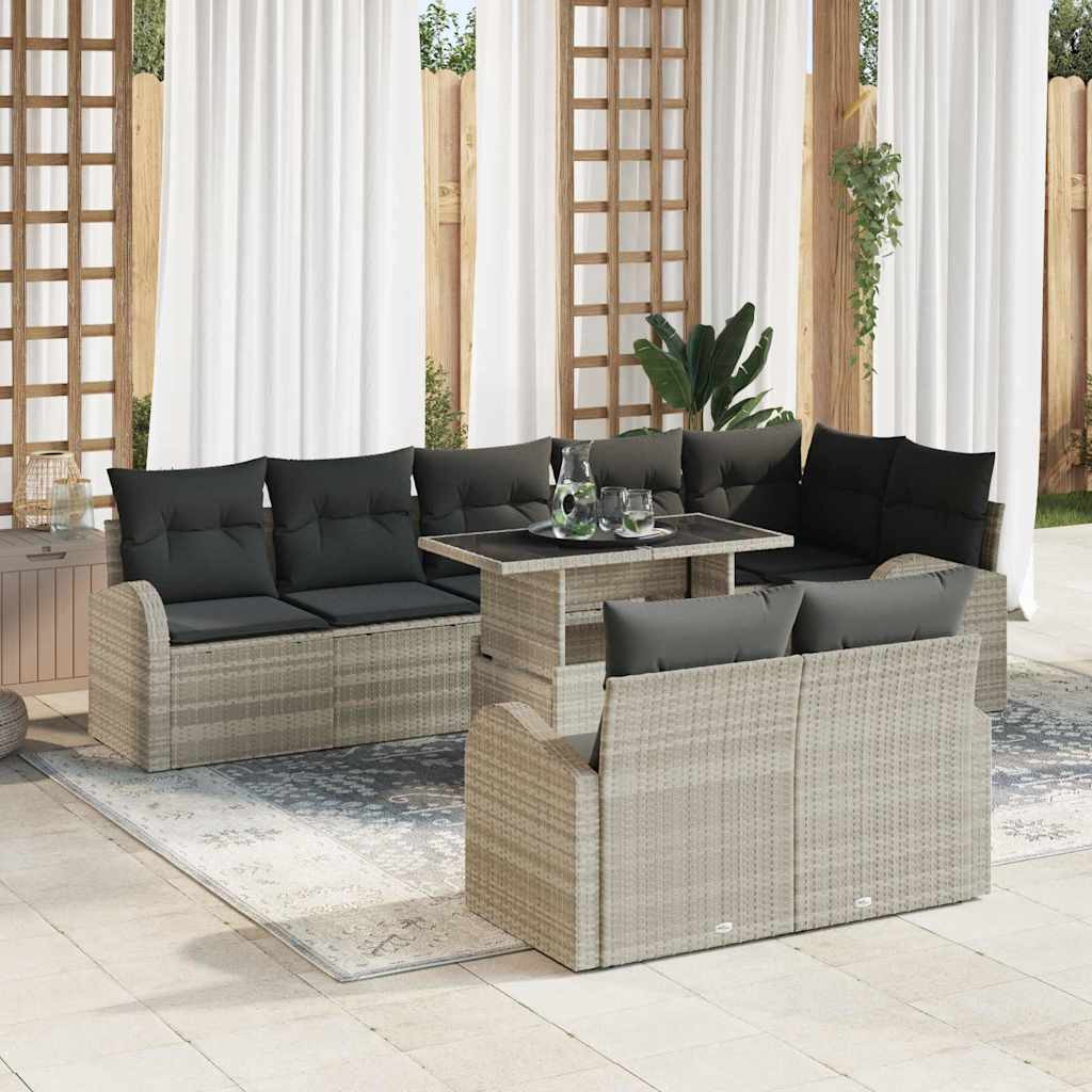 vidaXL Gartensofa-set mit Speicher 9 pcs Hellgrau Poly-Rattan