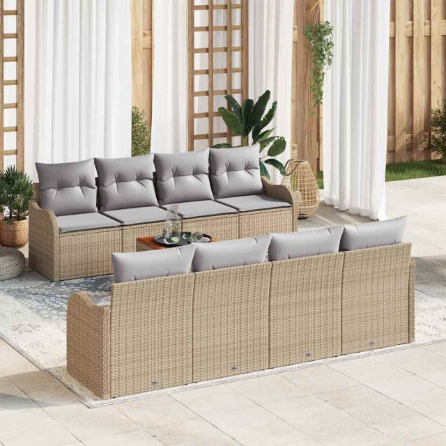 vidaXL Gartensofa-set mit Kissen 9 pcs Beige Poly-Rattan