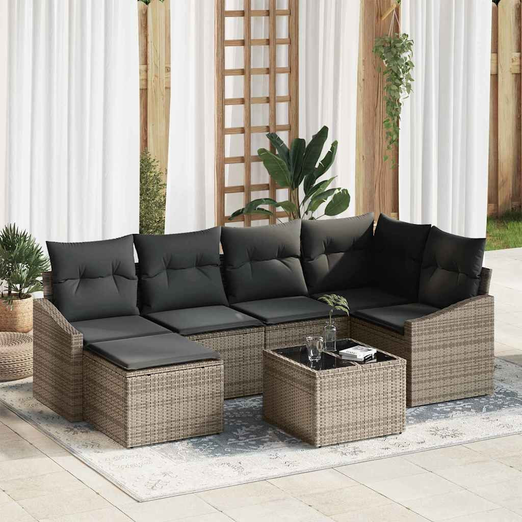 vidaXL Sofa Set mit Kissen 7 pcs Grau Poly Rattan
