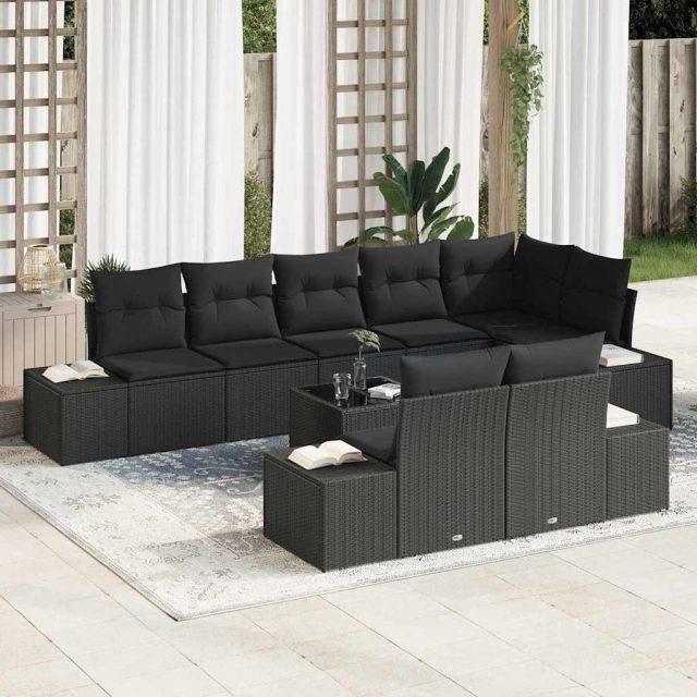 vidaXL Gartensofa-set mit Kissen 9 pcs Schwarz Poly-Rattan