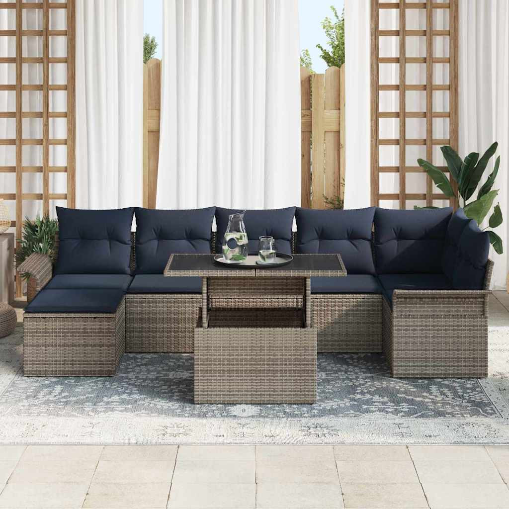 vidaXL Sofa Set mit Kissen 8 pcs Grau Poly-Rattan