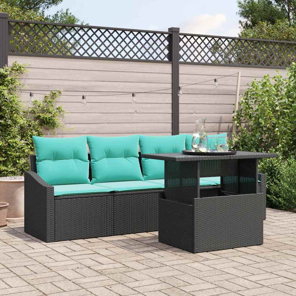 vidaXL Gartensofa-set mit Speicher 5 pcs Schwarz und Blau Poly Rattan