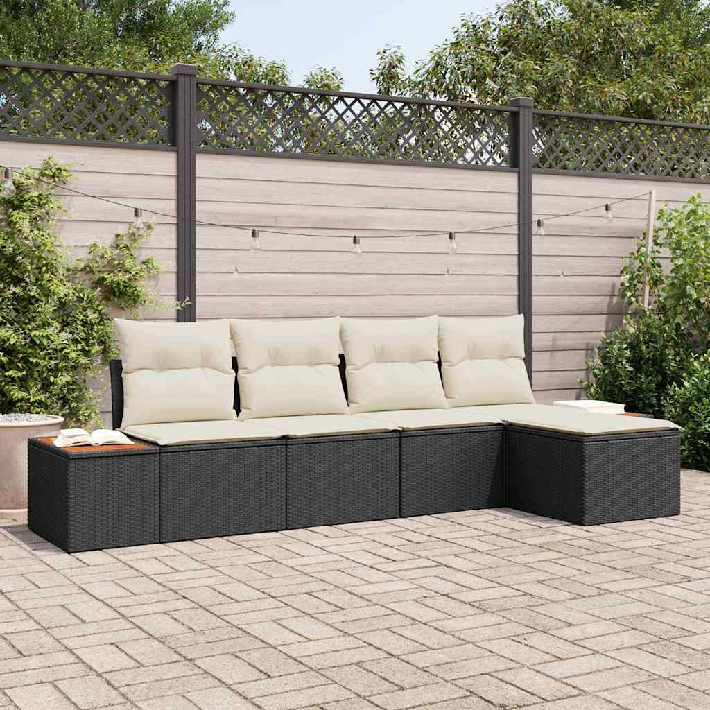 vidaXL Gartensofa-set mit Kissen 5 pcs Schwarz Poly Rattan