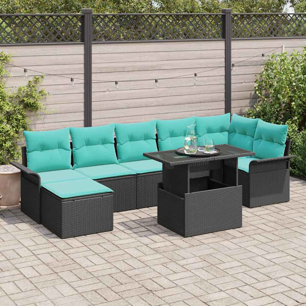 vidaXL Sofa Set mit Kissen 8 pcs Schwarz Poly-Rattan