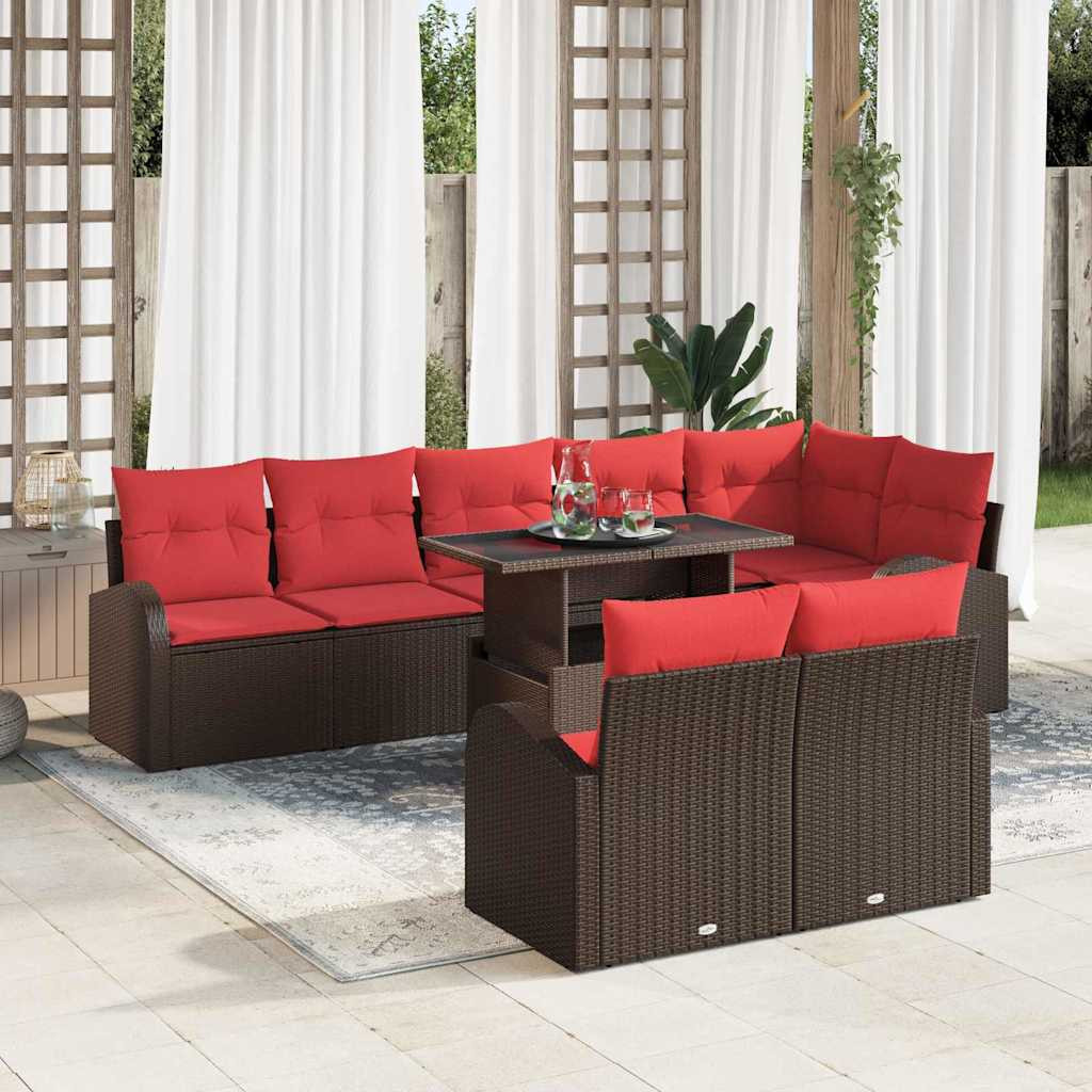 vidaXL Gartensofa-set mit Speicher 9 pcs Braun und Rot Poly-Rattan