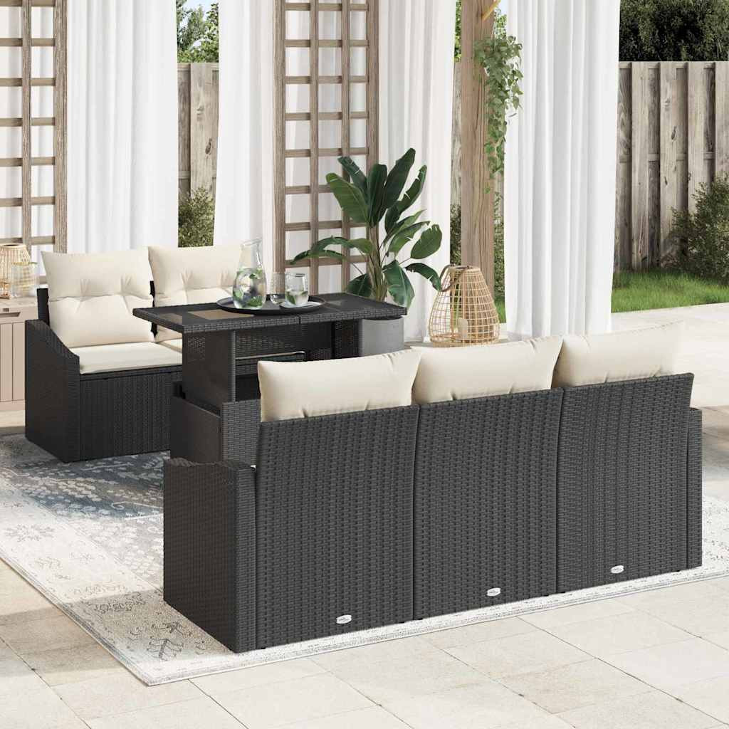 vidaXL Garten-Sofa-Set mit Kissen 6 pcs Schwarz und Creme Poly-Rattan
